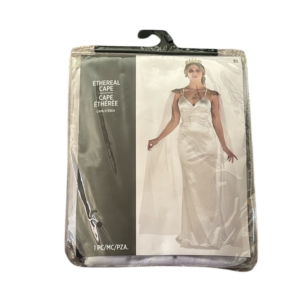 Ethereal Tulle Cape- Angel - Royal - White - Gold Trim Adult Costume